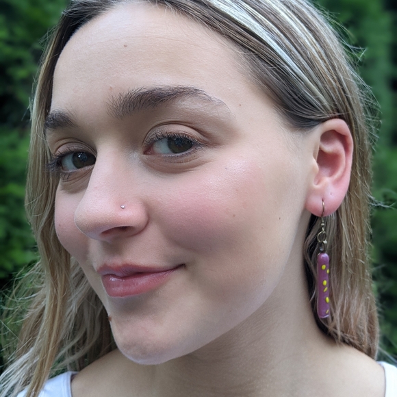 ArtisaHandmade fused glass art design earrings with nickel free brass ear hooks. - Picture 2 of 2